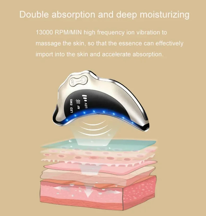 Electric Radio Frequency Apparatus Color Light Gua Sha Tools EMS Facial Lifting Vibration Massage Apparatus Neck Beauty Apparat