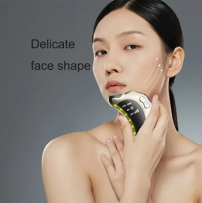 Electric Radio Frequency Apparatus Color Light Gua Sha Tools EMS Facial Lifting Vibration Massage Apparatus Neck Beauty Apparat