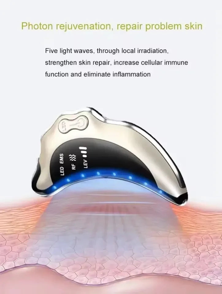 Electric Radio Frequency Apparatus Color Light Gua Sha Tools EMS Facial Lifting Vibration Massage Apparatus Neck Beauty Apparat