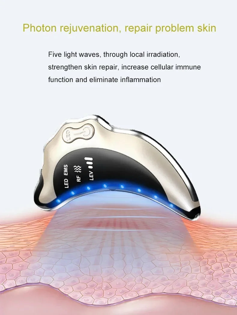 Electric Radio Frequency Apparatus Color Light Gua Sha Tools EMS Facial Lifting Vibration Massage Apparatus Neck Beauty Apparat